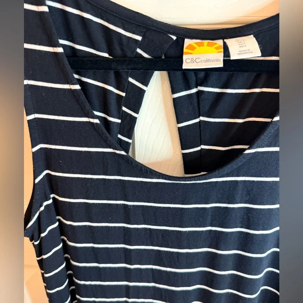 C&C California Womens  Black White Striped Maxi Dress Sleeveless Keyhole Back L - Picture 7 of 12